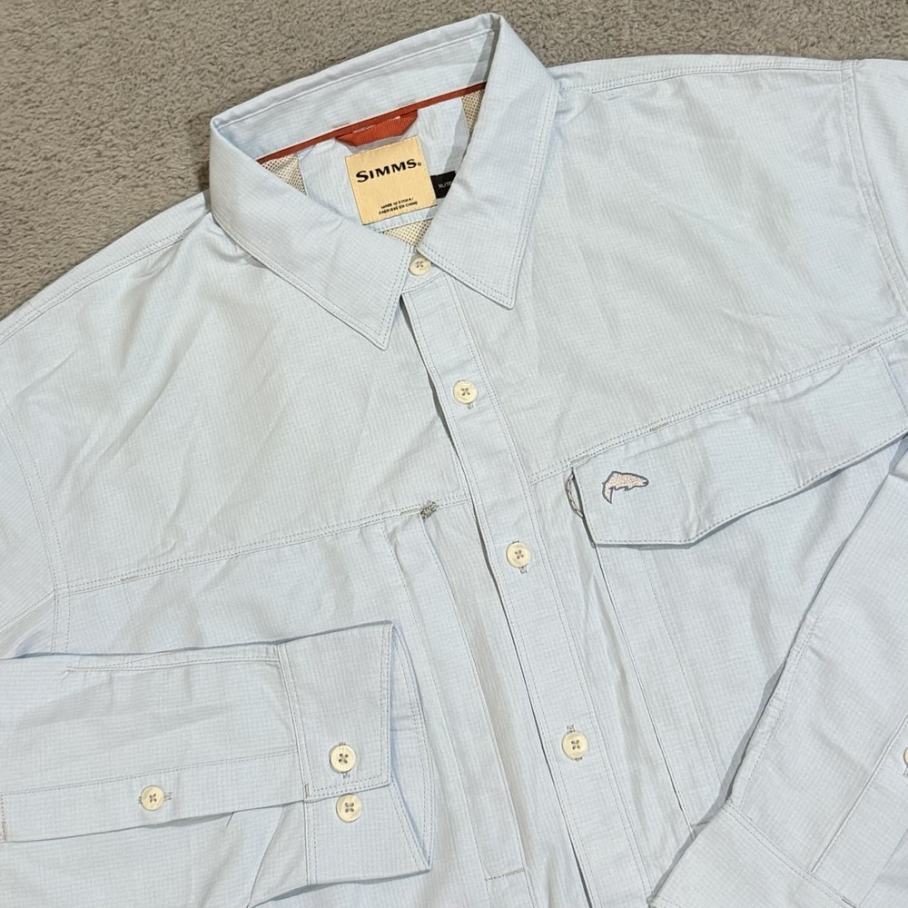 Simms Guide Series Fishing Shirt Mens XL Vented Long Sleeve Button Up Light Blue